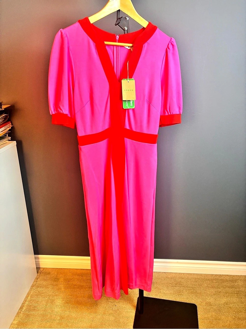 Boden Alex Ponte Contrast Midi Dress Pink & Red Size Medium